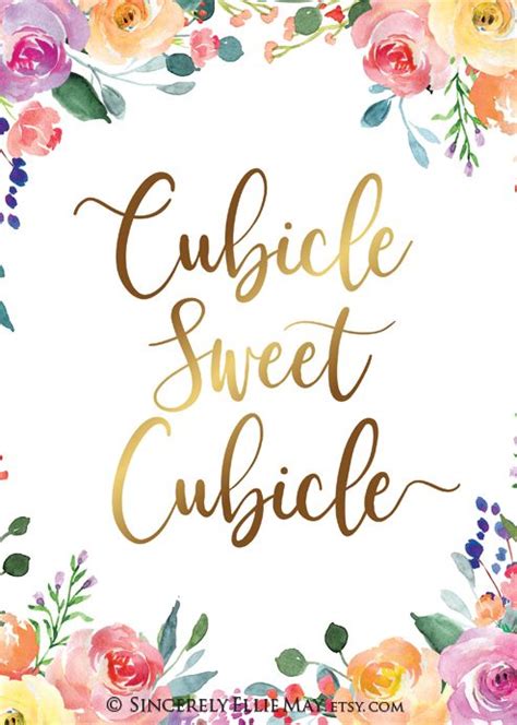 cubicle sweet cubicle wall art decor gold quote sign  etsy