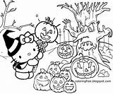 Kitty Hello Halloween Coloring Pages Print Printable Graveyard Color Drawing Kids Cartoon Simple Draw Friends Old Printout Drawings Cute Easy sketch template