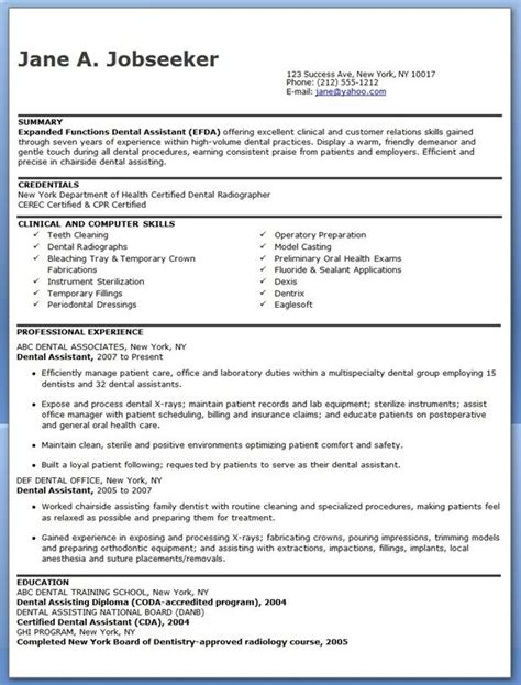 dental assistant resume template for dental assistants