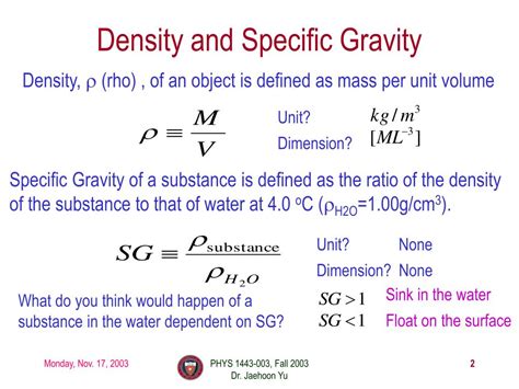 specific gravity definition formula