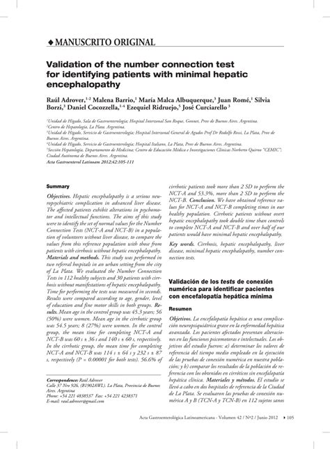 validation   number connection test  identifying patients  minimal hepatic
