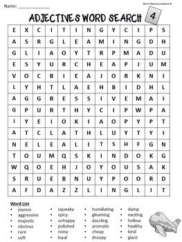 adjectives word search set     js resource creations tpt
