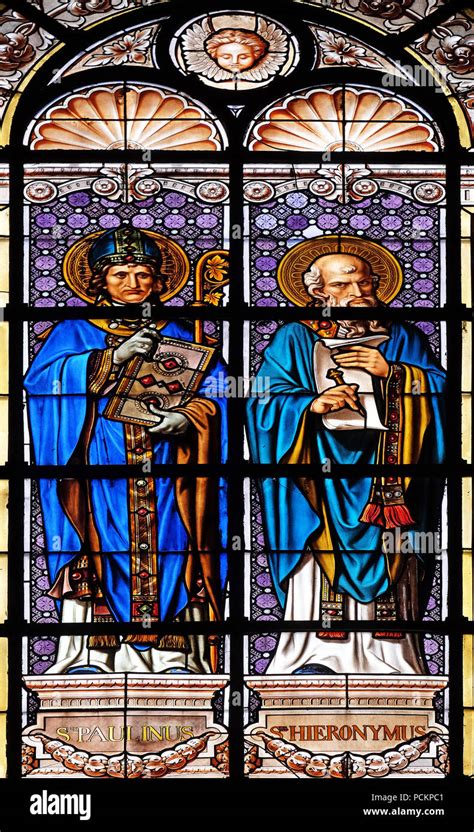 saint paulinus  saint jerome stained glass window   saint