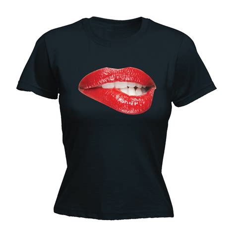 sexy biting red lips womens t shirt kiss glam glamour diva funny