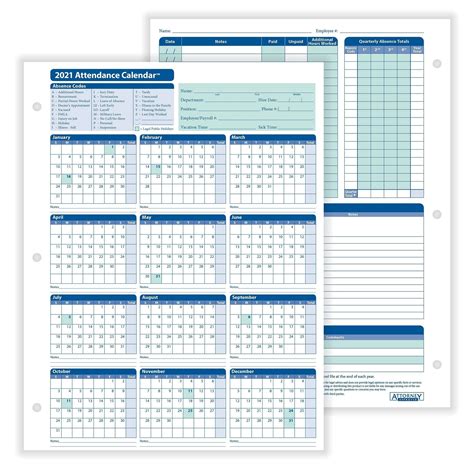 employee attendance calendar  printable  template calendar design