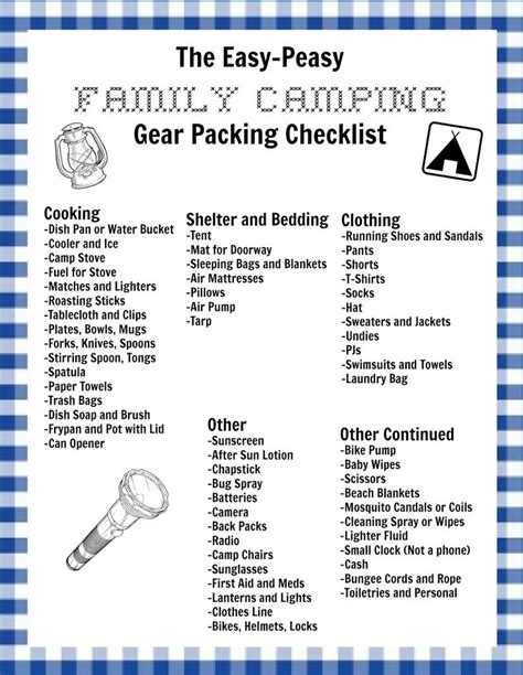 easy peasy family camping checklist    printable version