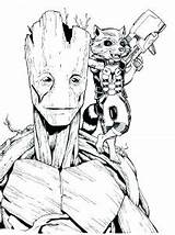 Coloring Guardians Galaxy Pages Groot Rocket Raccoon Kids Simple Printable Ll Also These sketch template