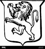 Lion Vintage Rampant Drawing Heraldry Alamy Illustration Stock Rearing Shield Line sketch template