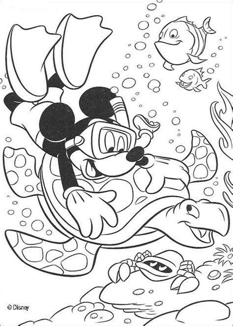 mickey mouse diving  sea coloring page  printable coloring