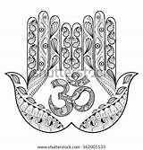 Ohm Hand Hamsa Coloring Pages Adult Henna Zentangle Vector Drawn Protection Tattoo Indian Stock Prints Shirt Ethnic Doodle Style Shutterstock sketch template