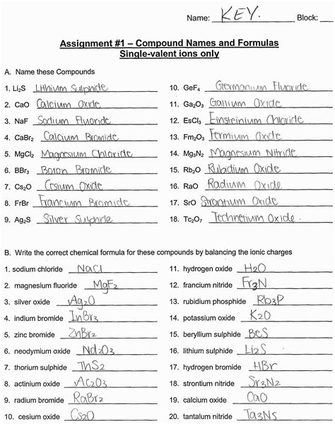 binary ionic compounds worksheet answers multiplication db excelcom