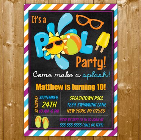 pool party invitation printable digital  birthday party invite