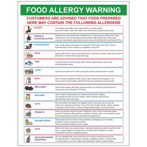 food allergy warning sign hygiene  catering signs safety signs