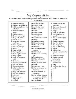 printable coping skills checklist  psychskills tpt