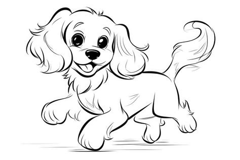 coloring page outline  cartoon cute  puppy dog illustration