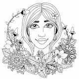 Coloring Vector Book Illustration Doodle Zentangl Portrait Hair Floral Woman Anti Braids Mulatto Negro African Frame American Her Adult Flowers sketch template