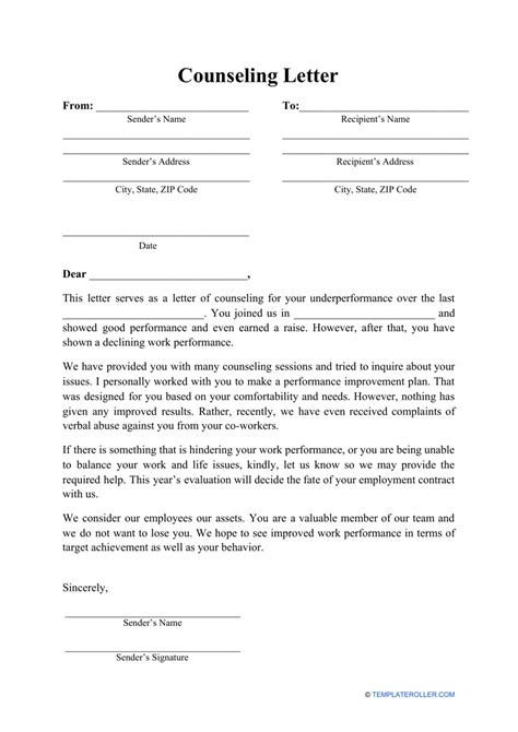 counseling letter template  printable  templateroller