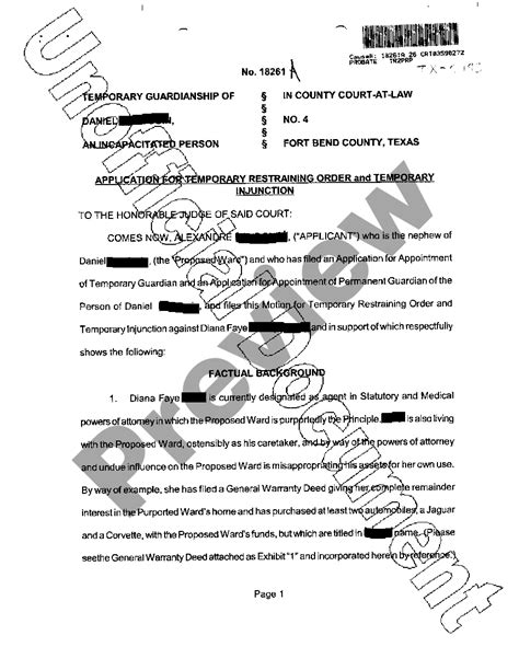 beaumont texas application  temporary restraining order