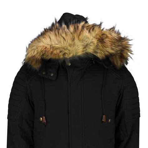 mens heavy weight cotton parka jacket fur hood fishtail boys winter
