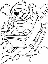 Coloring Winter Bear Cute Sleigh Playing Color Kids sketch template