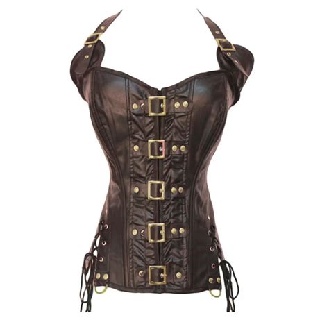 leather corsets fashion fit halt top palace corset women black