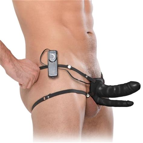 fetish fantasy double penetrator vibrating hollow strap on black 6