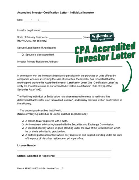 prove    accredited investor   willowdale equity