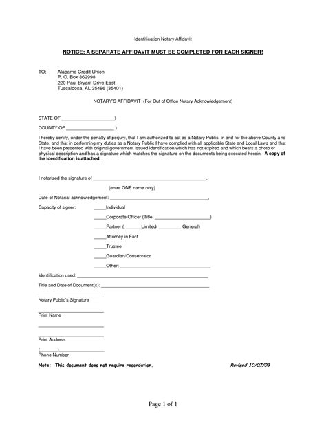 notarized affidavit template  printable documents