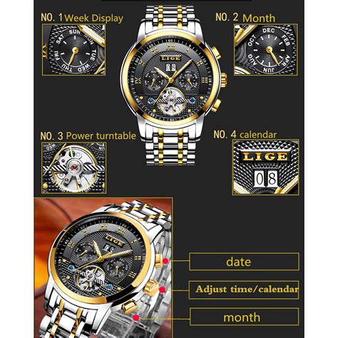 lige jam tangan pria automatic mechanical stainless steel