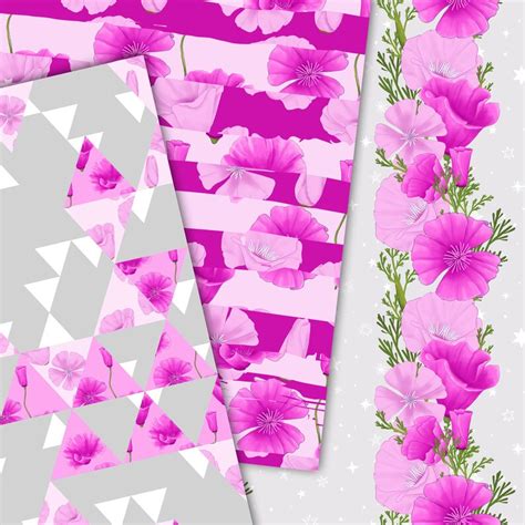 pink poppy paper poppy digital paper poppy pattern flower etsy