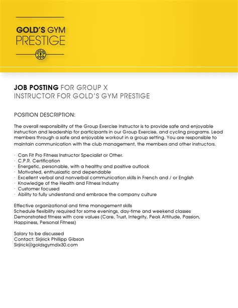 golds gym prestige english job postings  dix
