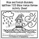 Bible Wise Foolish Builders Man House Rock Activities Activity Crafts Verse Sunday Sheet School Coloring Kids Matthew 24 Builder Lessons sketch template