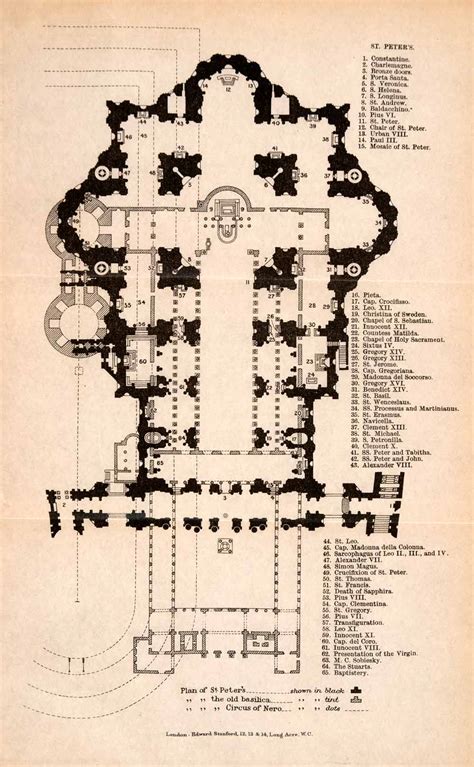 lithograph map st peters basilica floor plan diagram rome nero circus italy ebay
