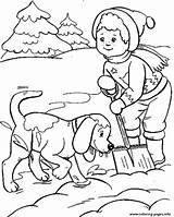 Coloring Pages Winter Snow Playing Kids Dog Boy Printable Buddies Color Popular Info Coloringhome Book sketch template