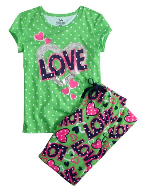 neon heart pajama sleep set pant sets pajamas shop justice