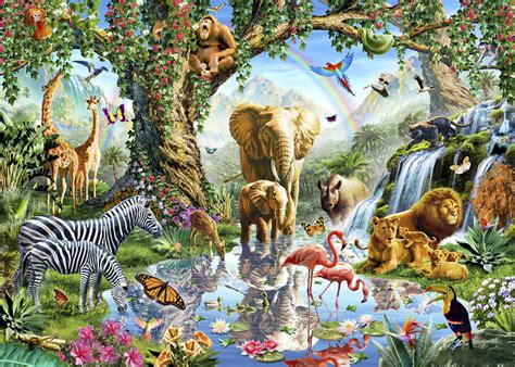 jungle lake  wild animals wall mural photo wallpaper photowall