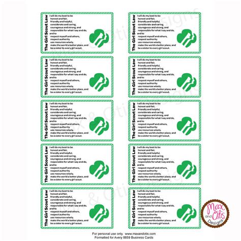 girl scout printable law cards editable  max otis designs
