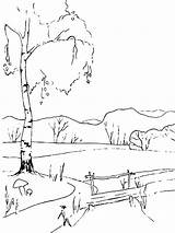 Mewarnai Sungai Pemandangan Spring sketch template