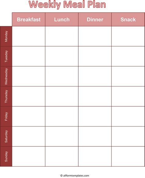 printable blank monthly meal planner   word excel