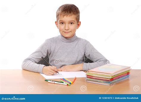 young boy  school work stock  image