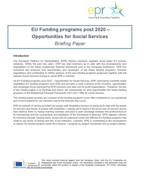 briefing paper eu funding programs post  opportunities  social