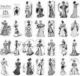 Coloring Vintage Fashion Victorian Late Book 1800s Plates Women sketch template