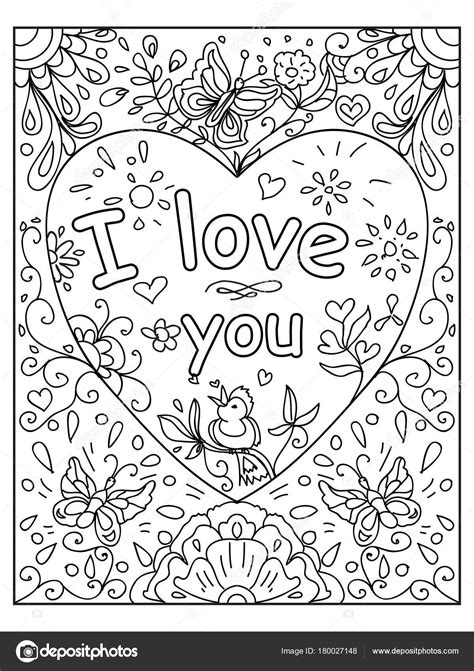 valentine love  quote adult coloring page stock photo  nuarevik