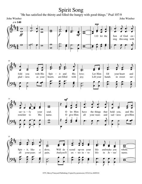 spirit song sheet   piano solo musescorecom