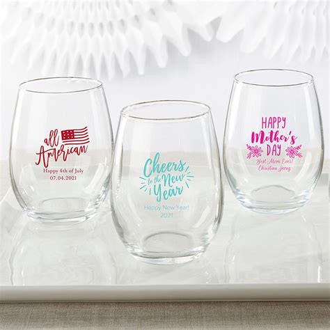 personalized 9 oz stemless wine glass holiday famous favors