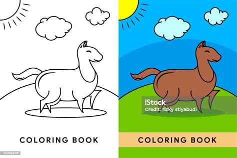 horse animal coloring book design template  horizontal layout stock