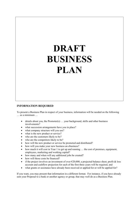 draft template business plan