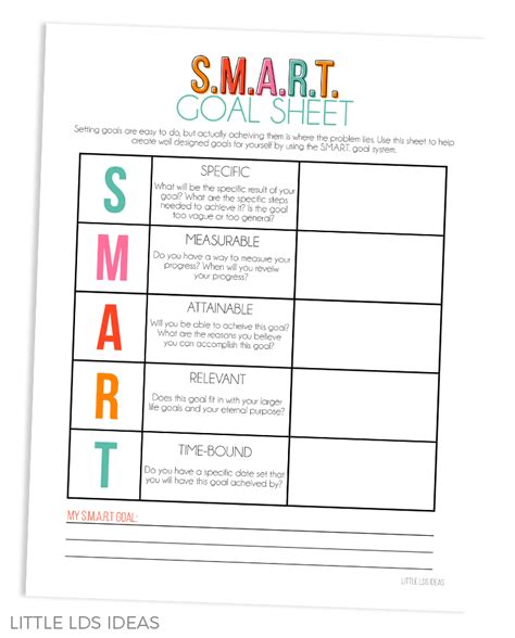 lds goal planner booklet  printable goals sheet smart