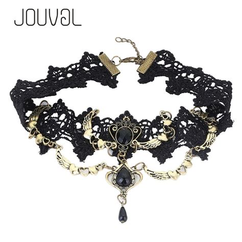 2018 Collares Sexy Gothic Chokers Crystal Black Lace Neck