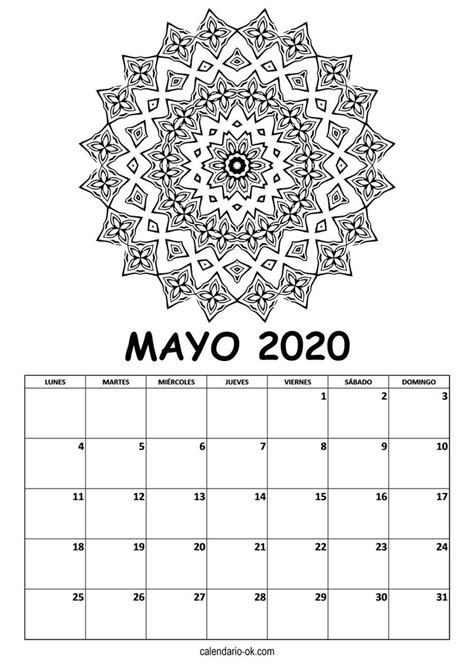 calendario mayo  mandala  colorear calendario plantilla calendario plantilla de